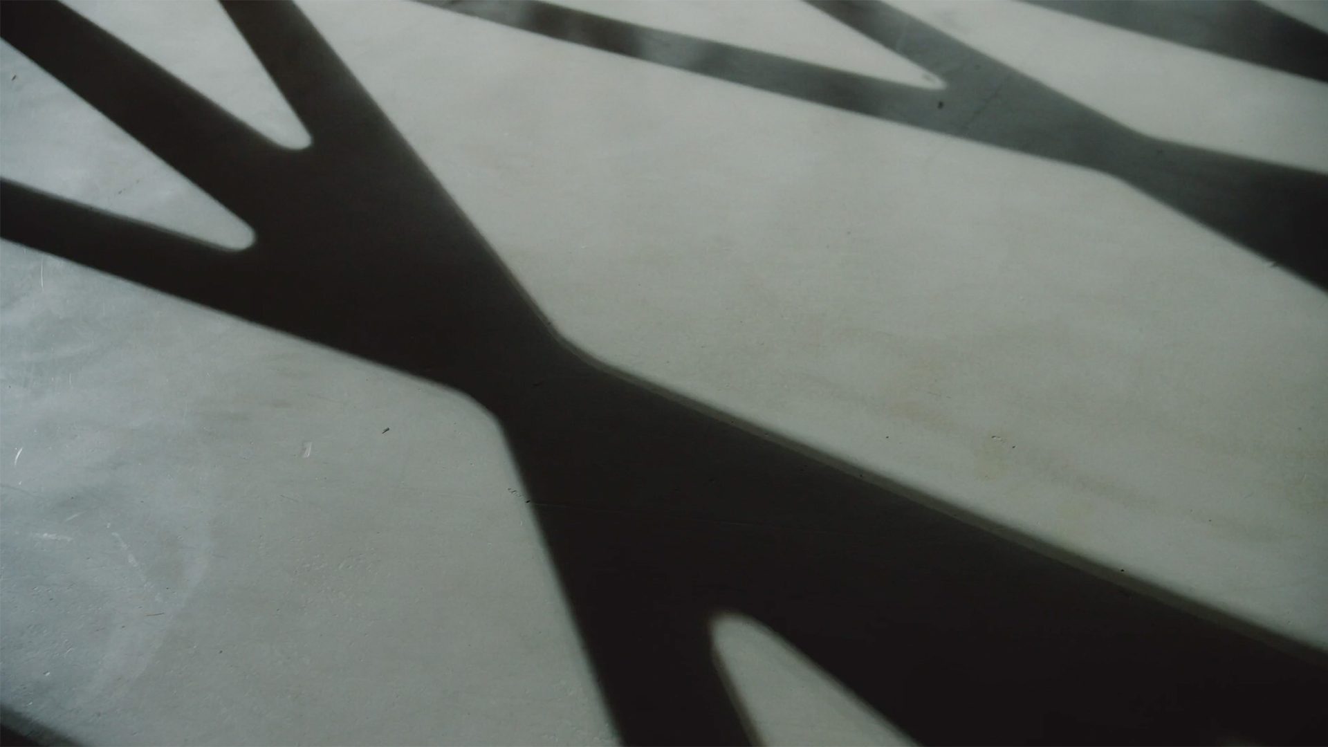 Shadows cast by the Powerhouse Parramatta exoskeleton on concrete