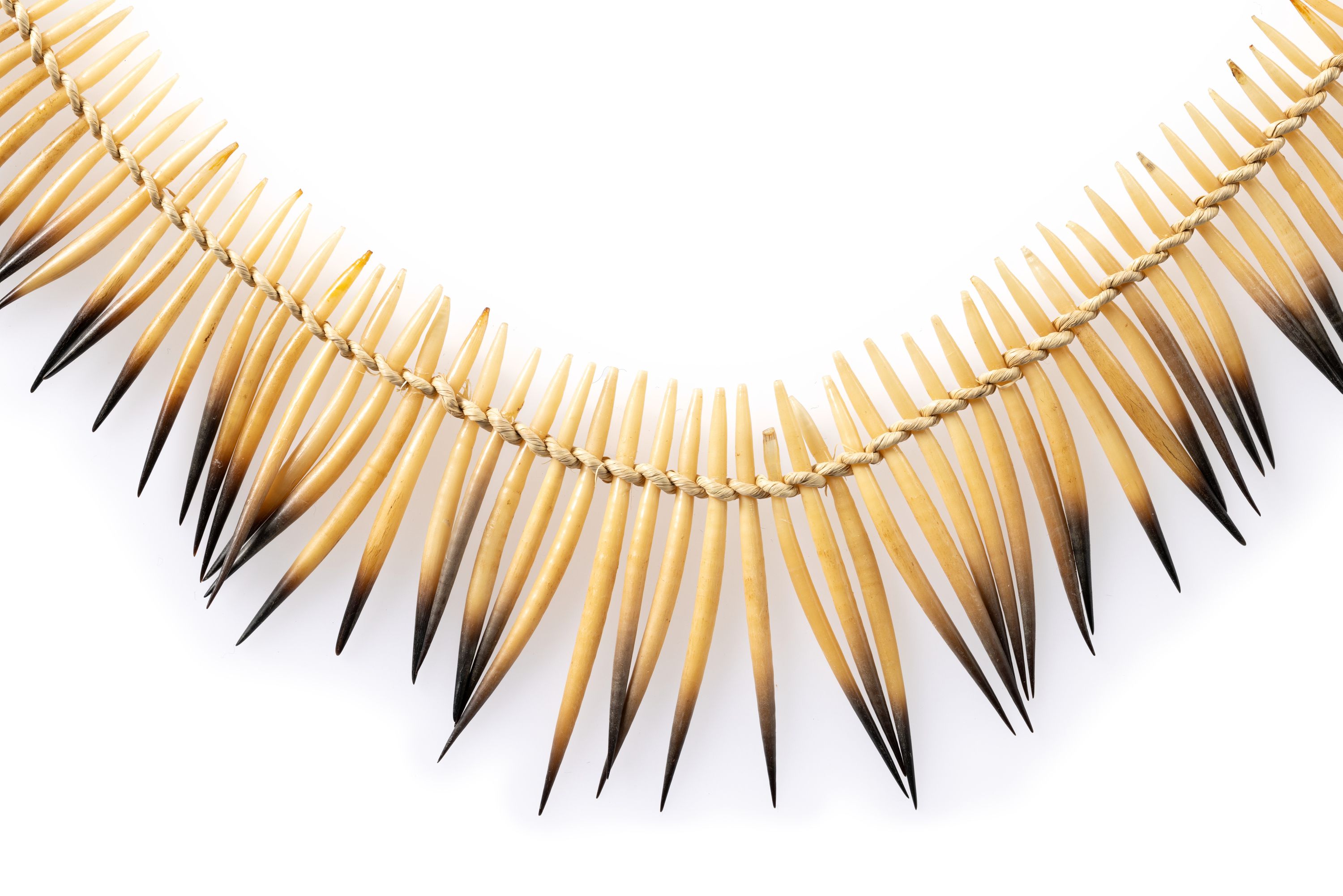 An echidna quill necklace made from grass and echidna quills