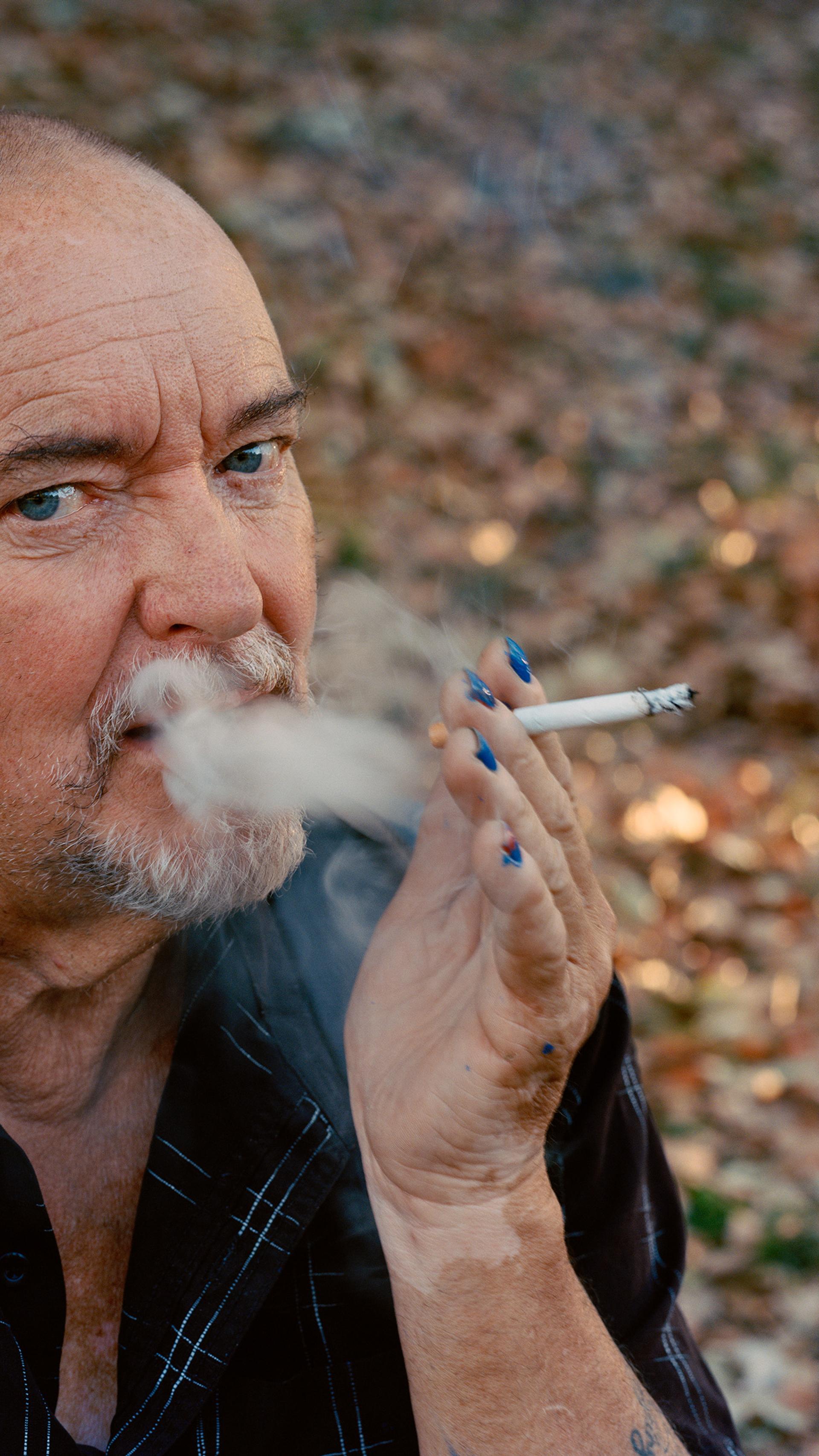 Andy smoking his fourth cigarette, Parramatta, 2023.