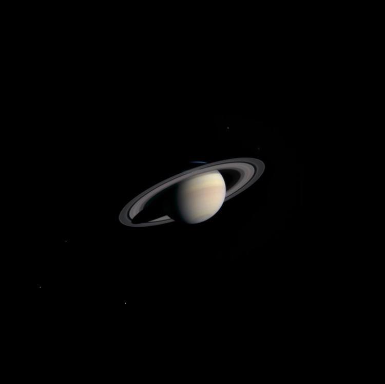 The planet Saturn against a deep black background