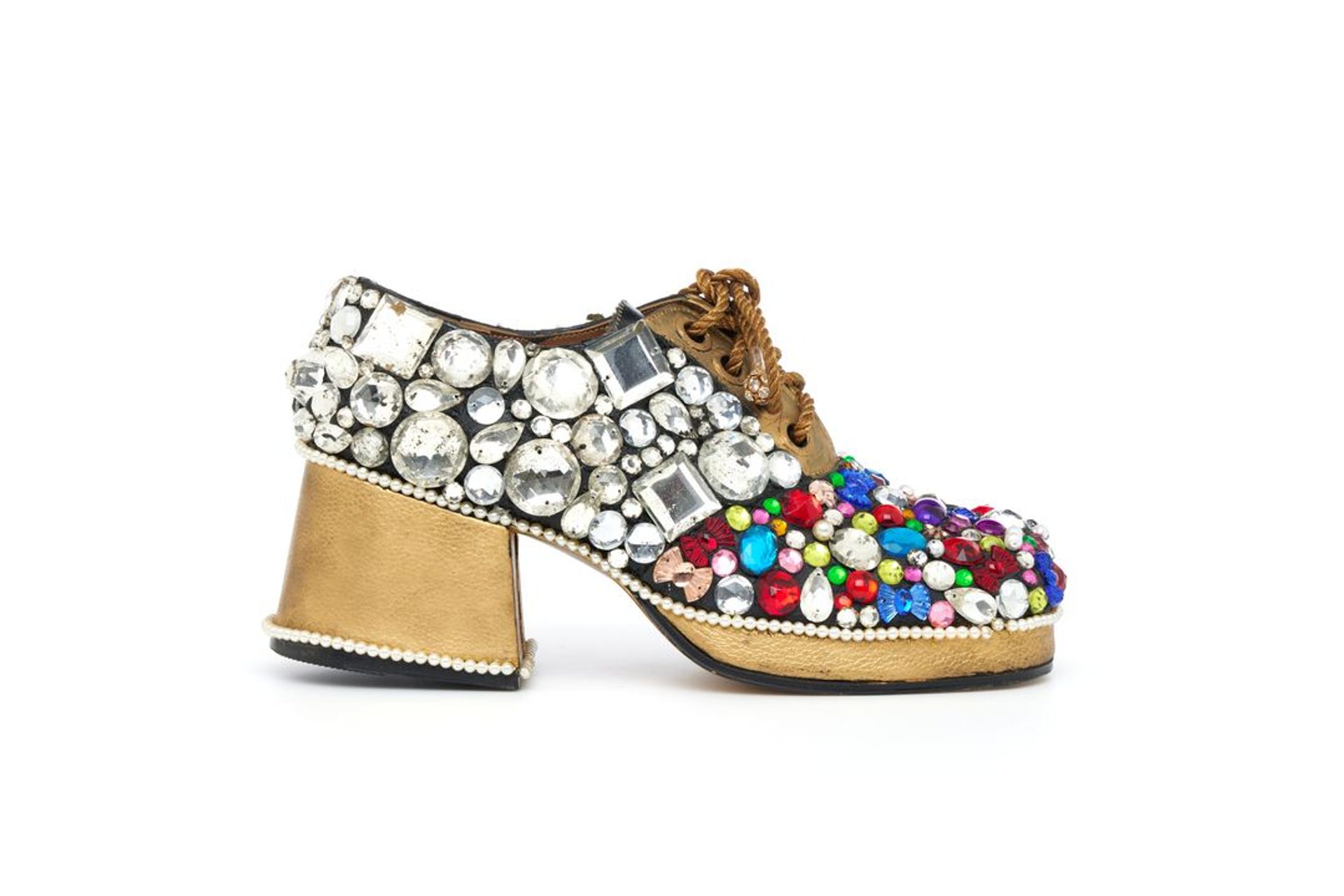 gemmed lace-up chunky heeled shoes.