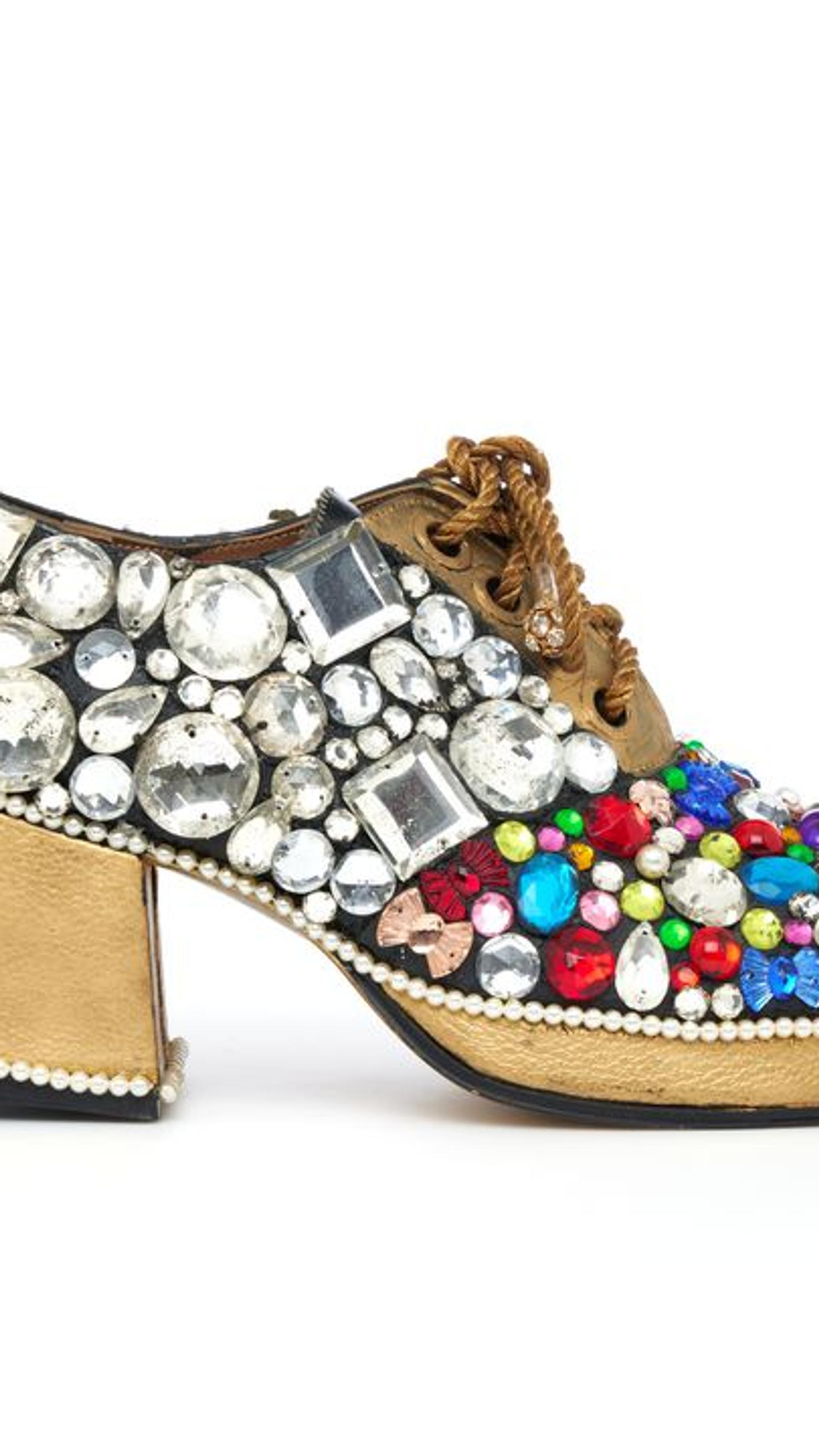 gemmed lace-up chunky heeled shoes.