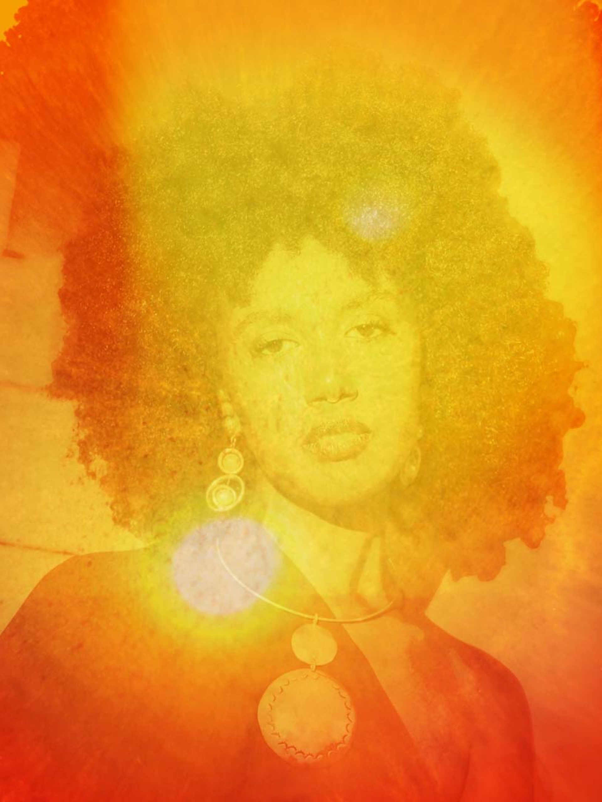 Photo bashed motion image with bright orange sunsets and natural textures over a silhouette of musician Nū.