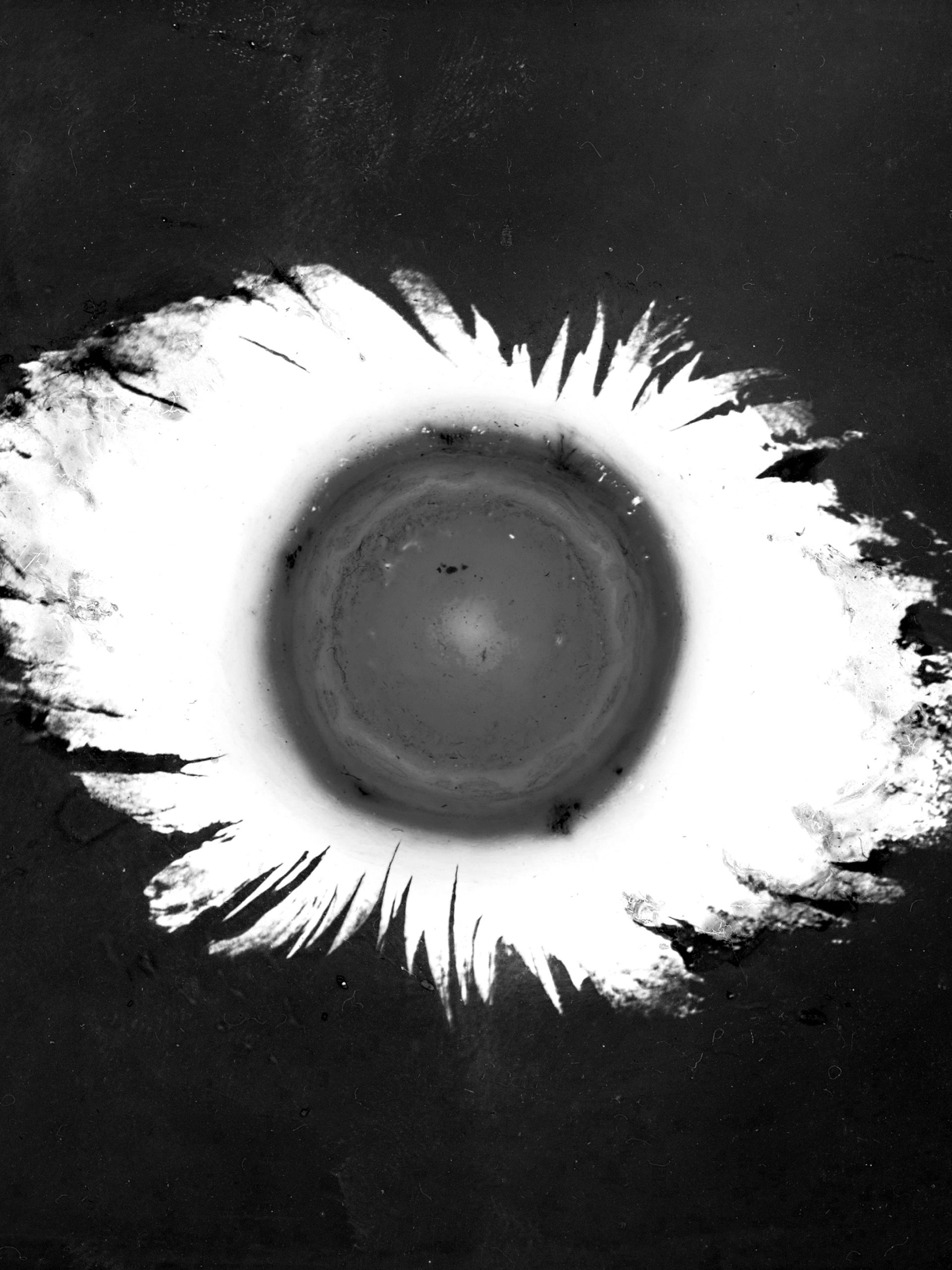 Black and white lantern slide of a solar corona drawing