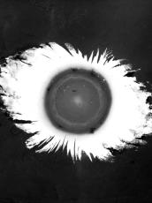 Black and white lantern slide of a solar corona drawing