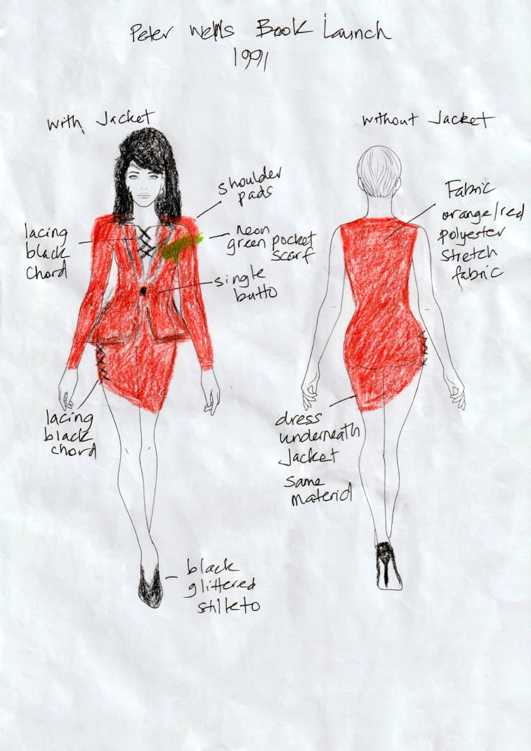 Red suit dress drawn on paper model