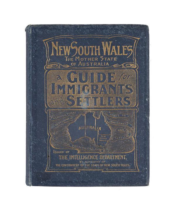 Book with blue cover. Cover text reads, 'New South Wales, the Mother State of Australia', New South Wales, Australia, 1906