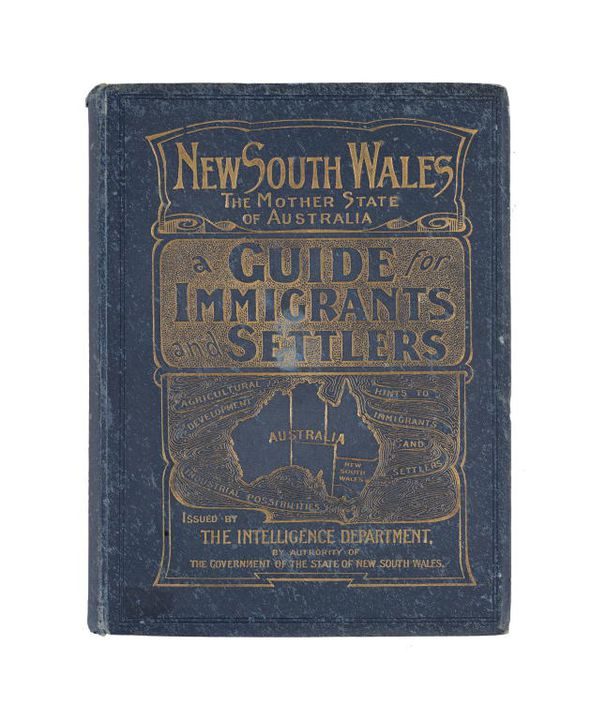Book with blue cover. Cover text reads, 'New South Wales, the Mother State of Australia', New South Wales, Australia, 1906
