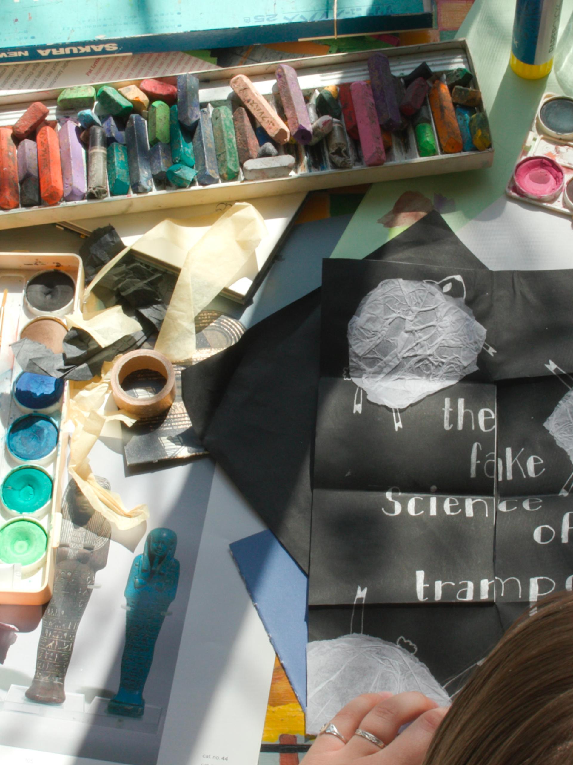Overhead shot of person with creative desk.