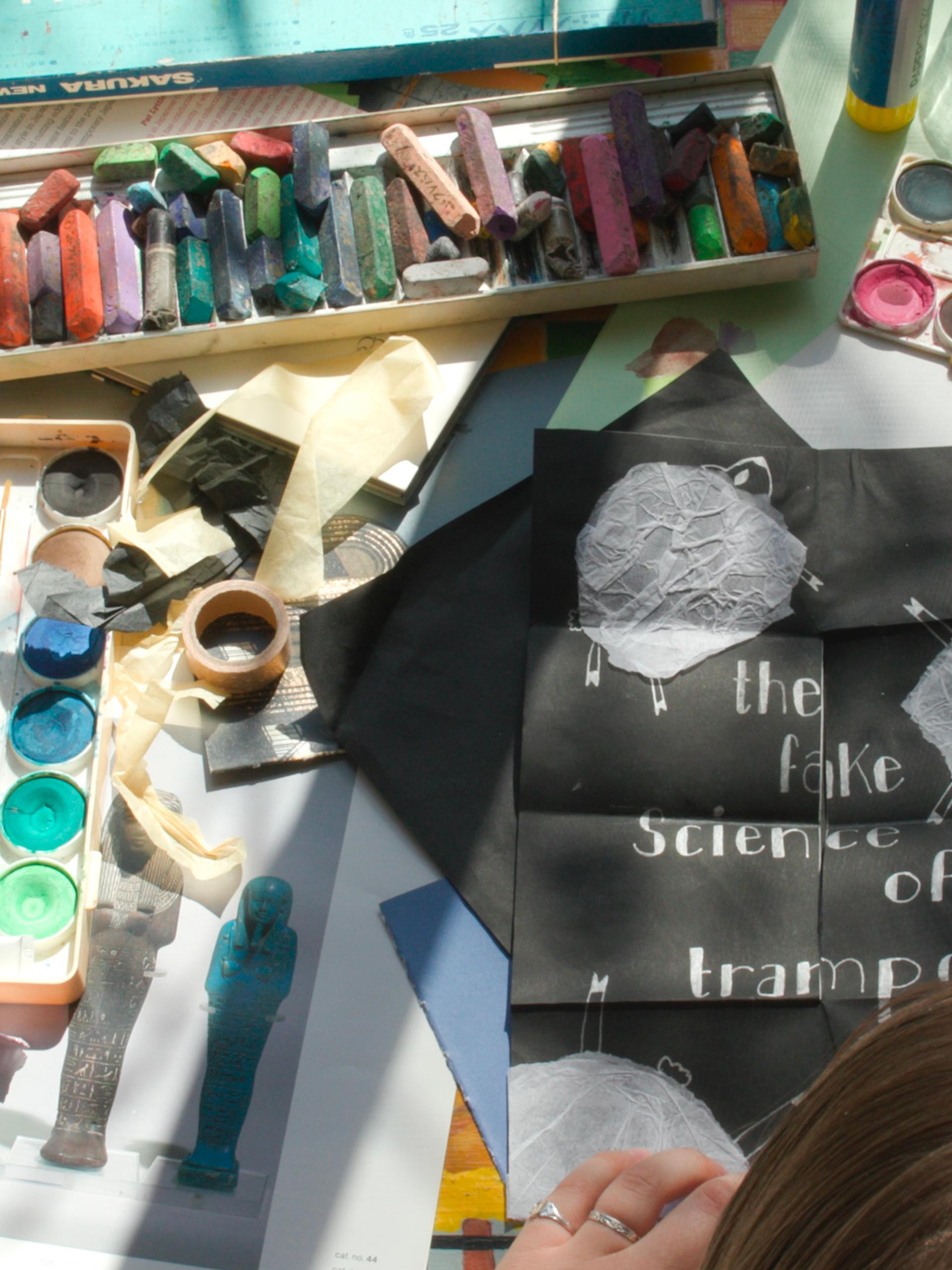 Overhead shot of person with creative desk.