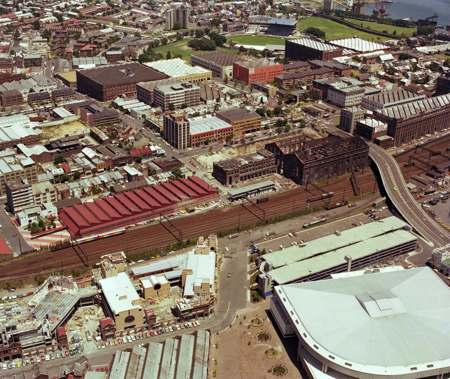 Aerial view of the Ultimo Power Station with the Entertainment Centre in the foreground