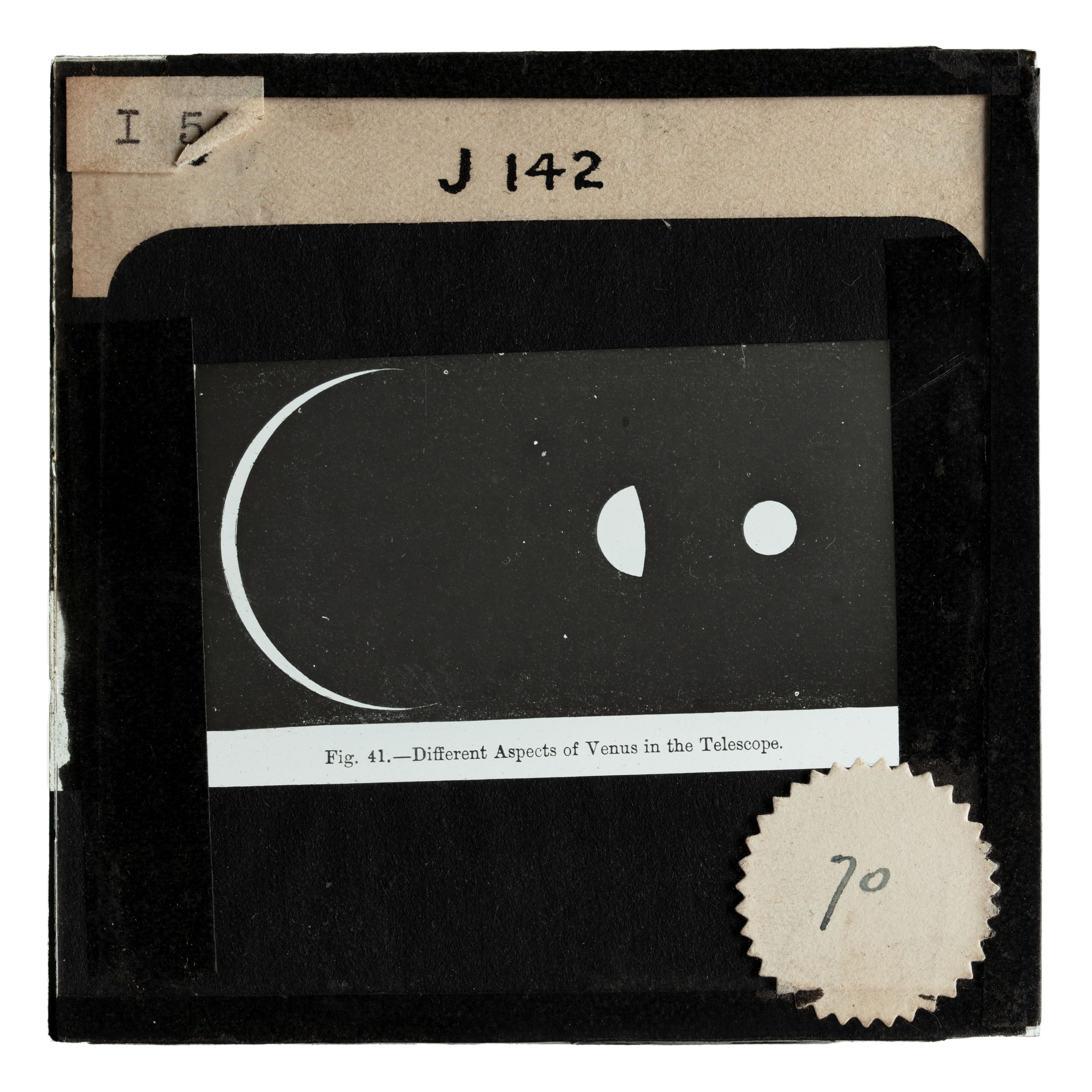 Lantern slide depicting crescent, half, and full views of Venus
