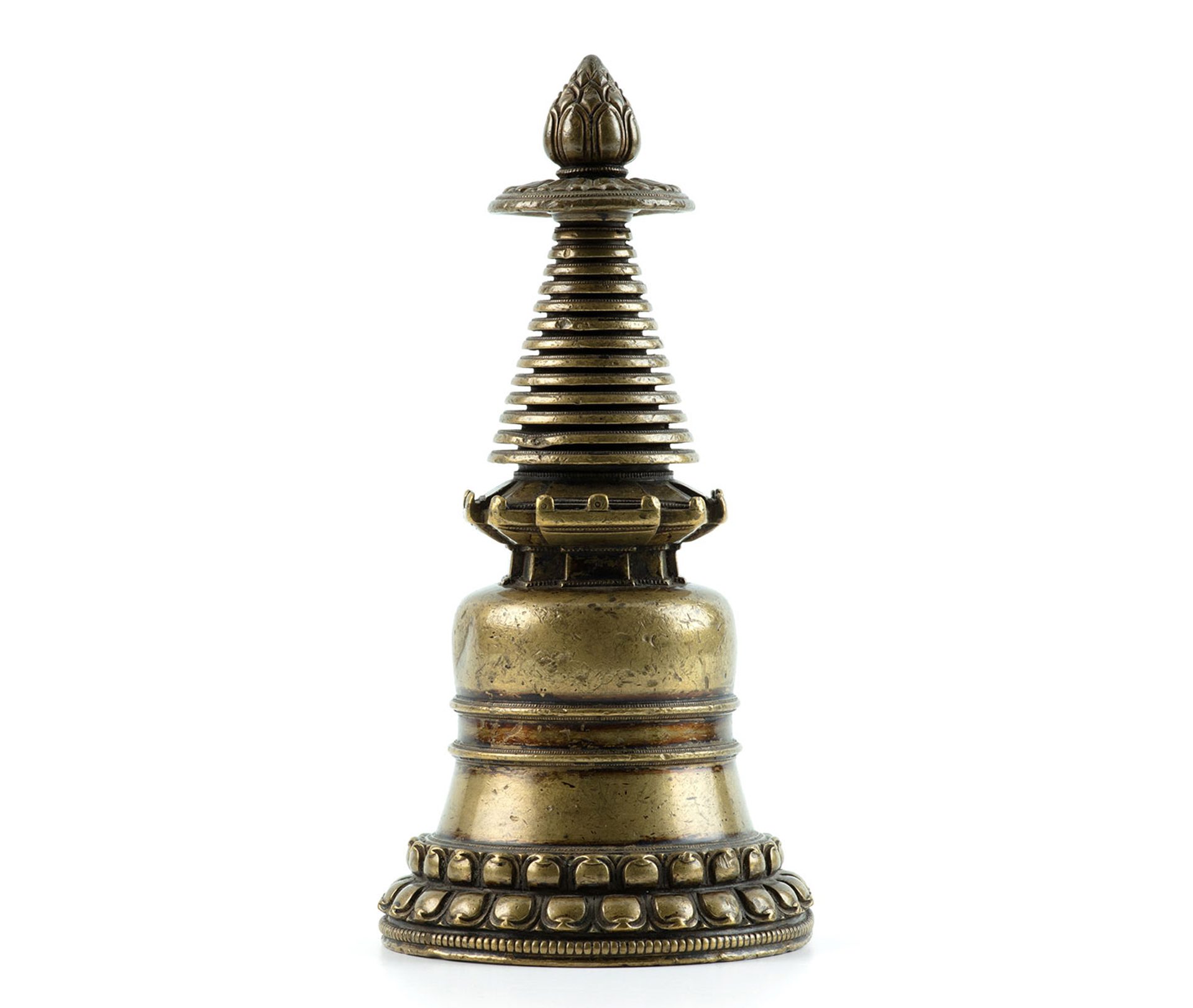 Sculpture, of Kadampa Chorten (stupa), bronze, Tibet, 1200s
