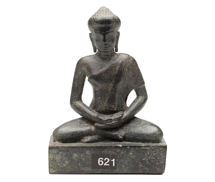 Figure, of seated Buddha, bronze, Cambodia (Khmer), 1000s