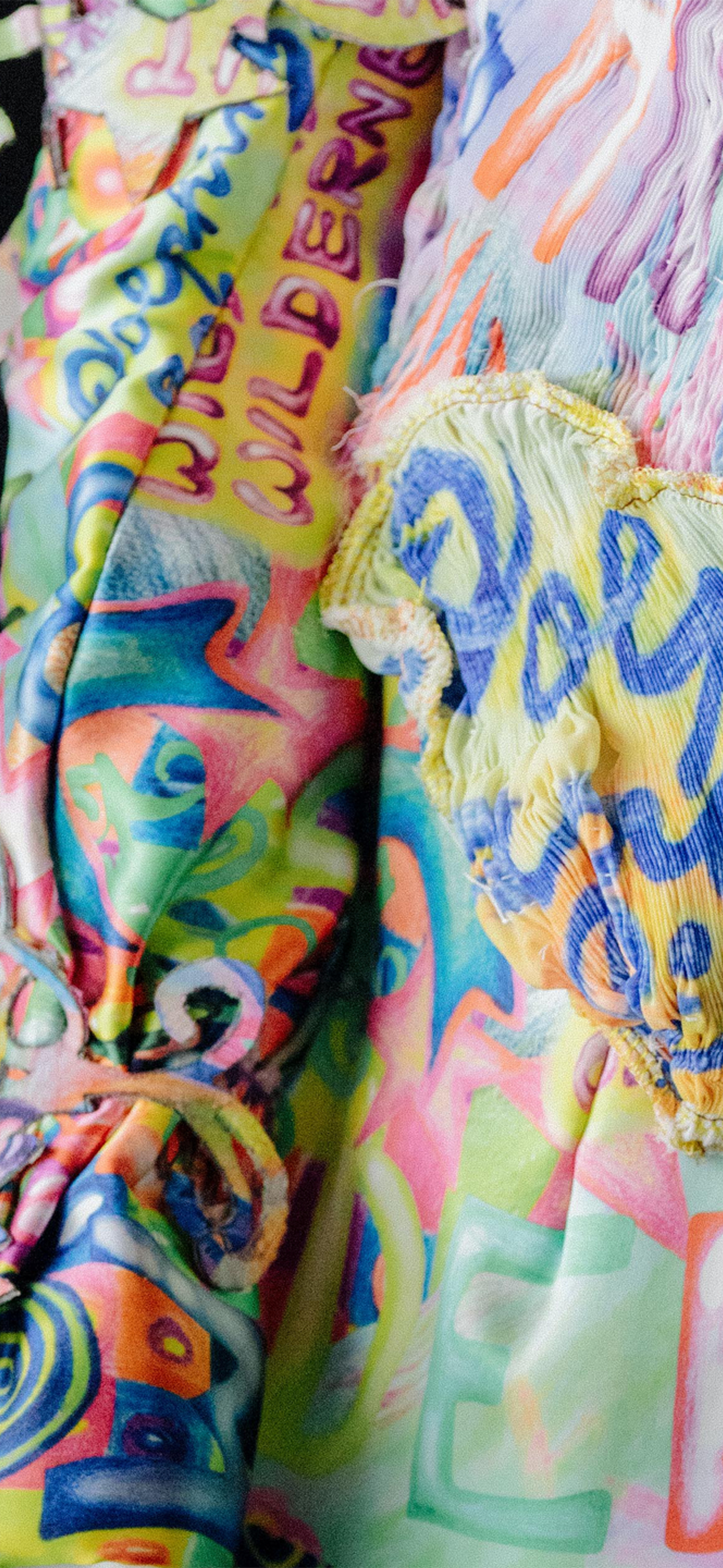 Close up image of a vibrant piece of patchwork fabric.