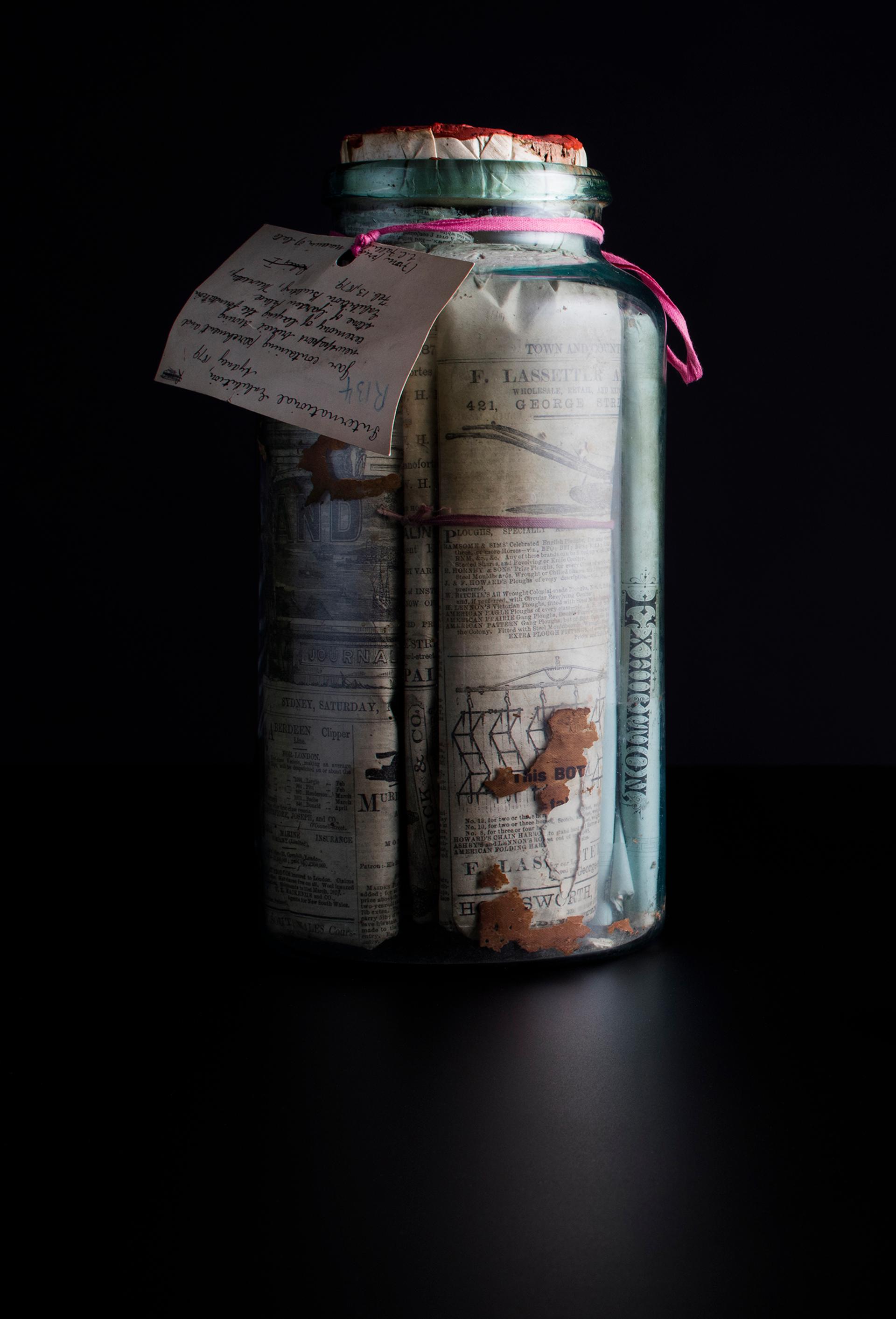 Photograph of glass time capsule