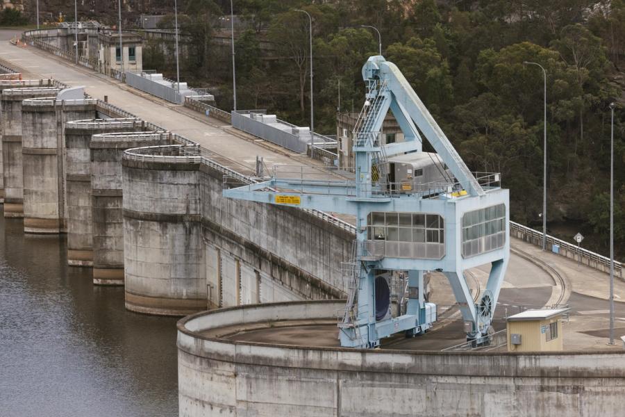 Metal structure above the dam bridge