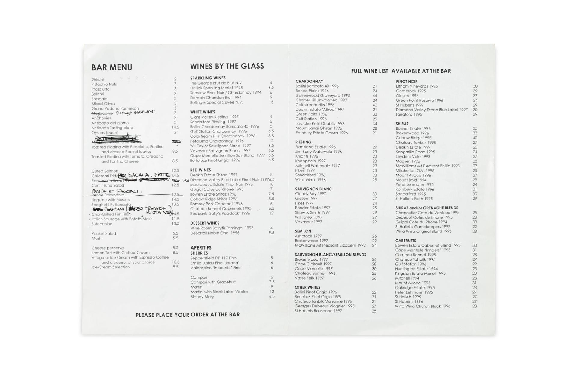 Bar Menu
