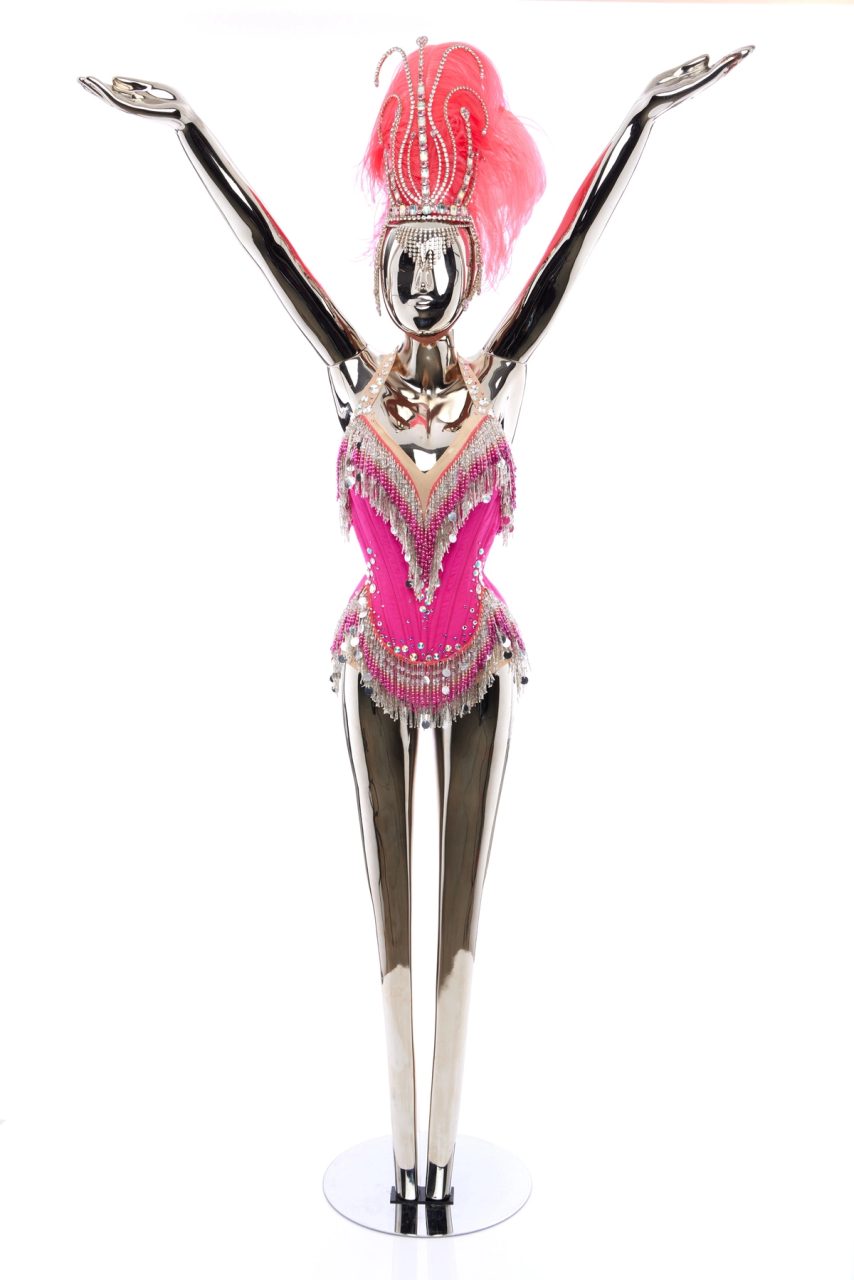 Pink showgirl outfit on mannequin