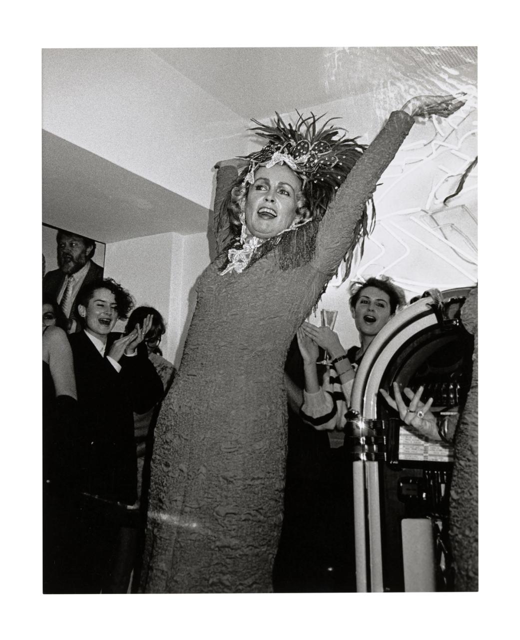 Black and white photograph of a party