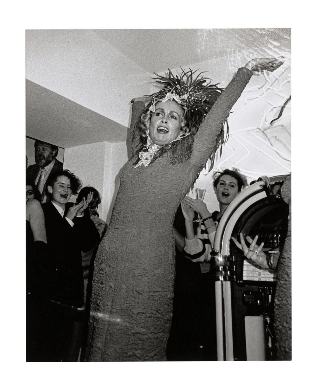 Black and white photograph of a party