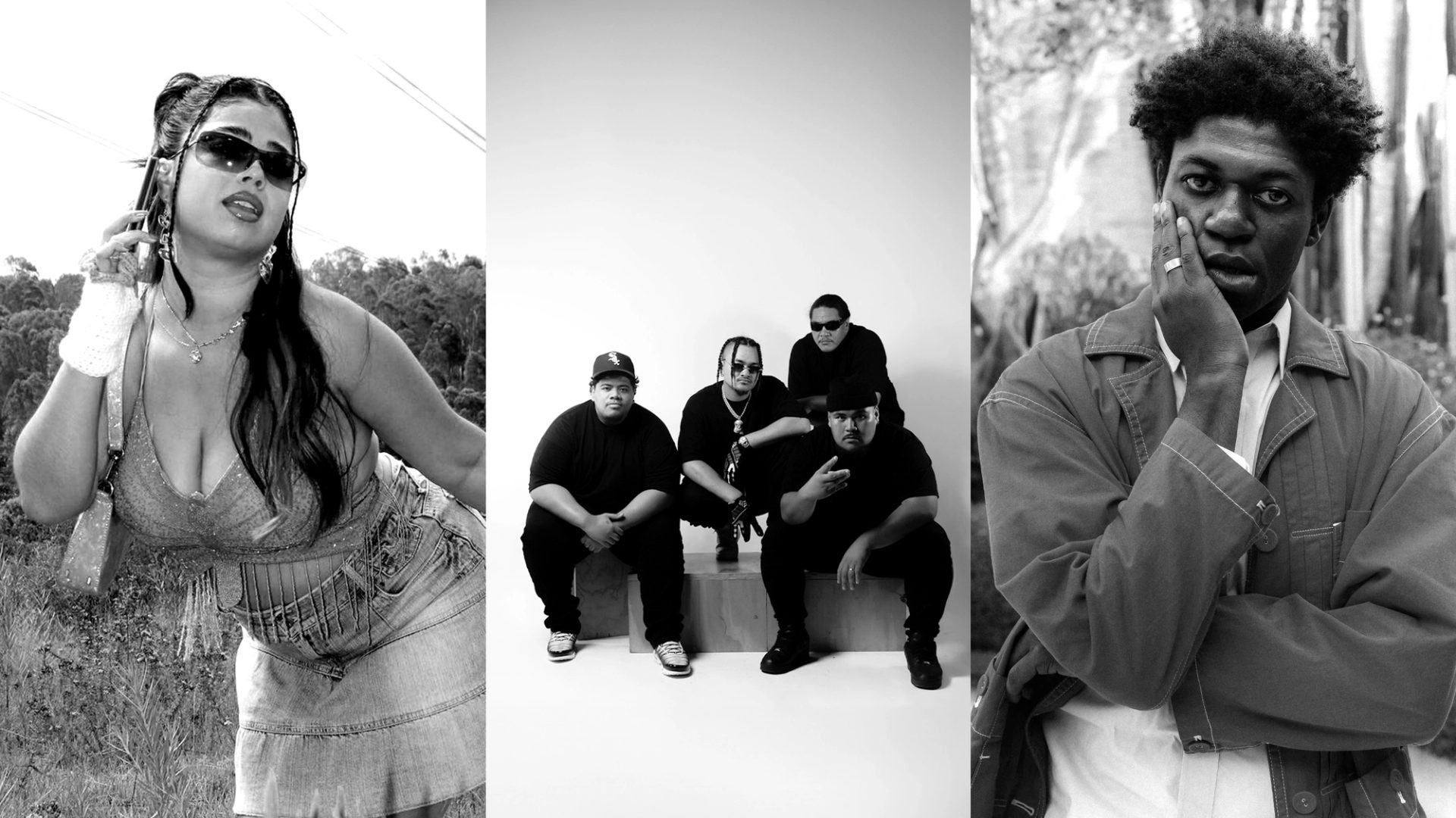 Three photos sitting side by side of musicians.