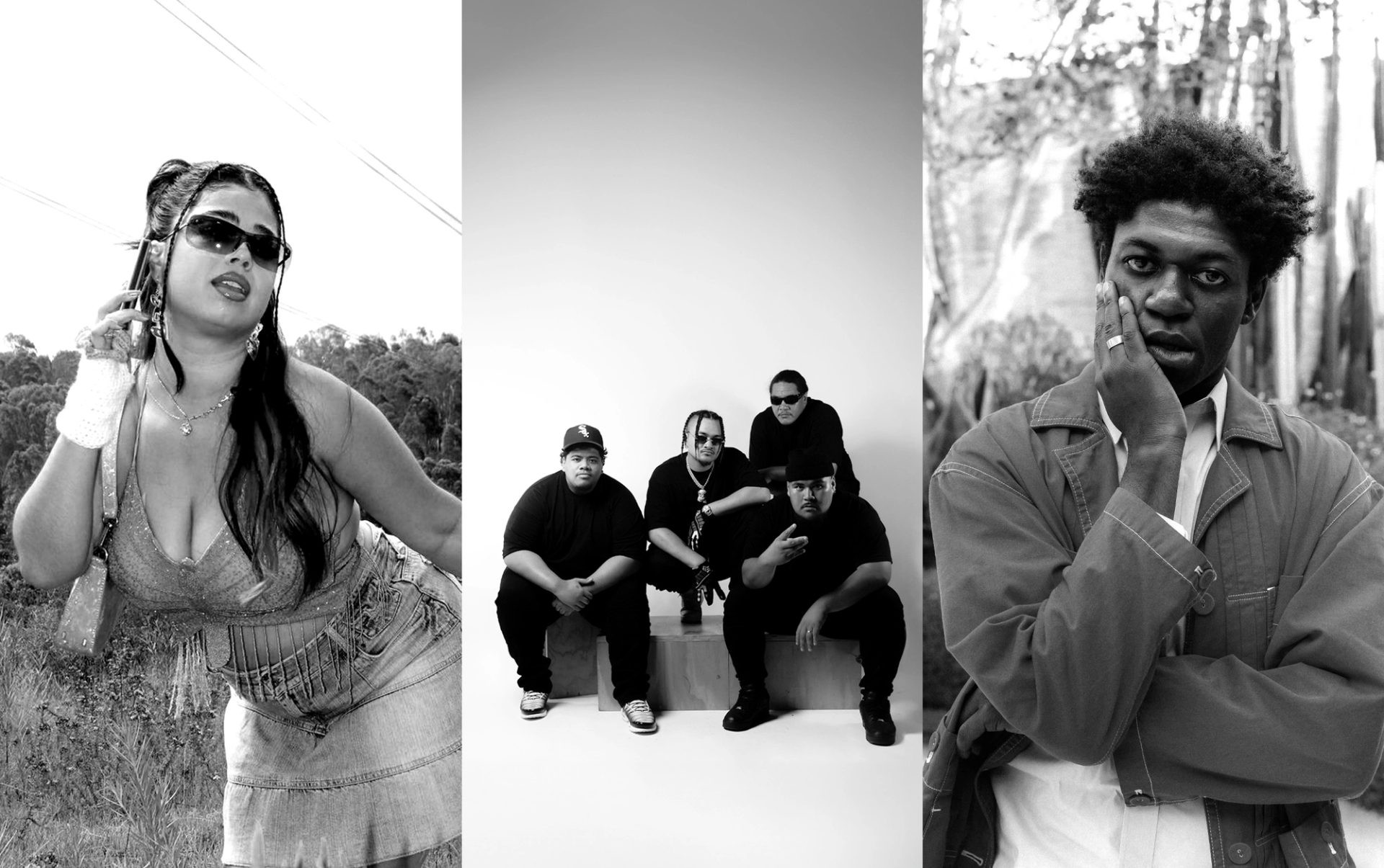 Three photos sitting side by side of musicians.