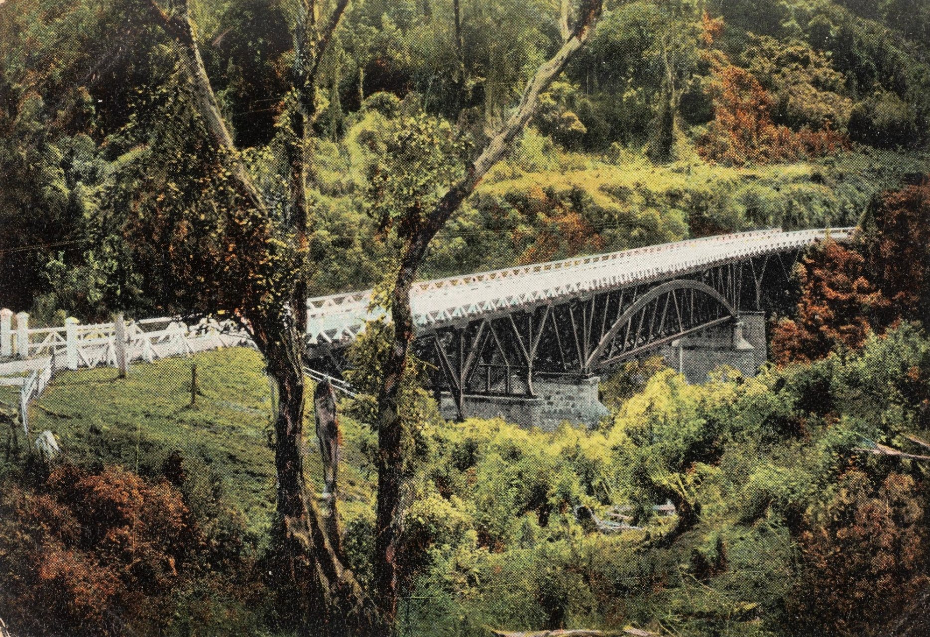 Postcard photo of bridge and green surroundings