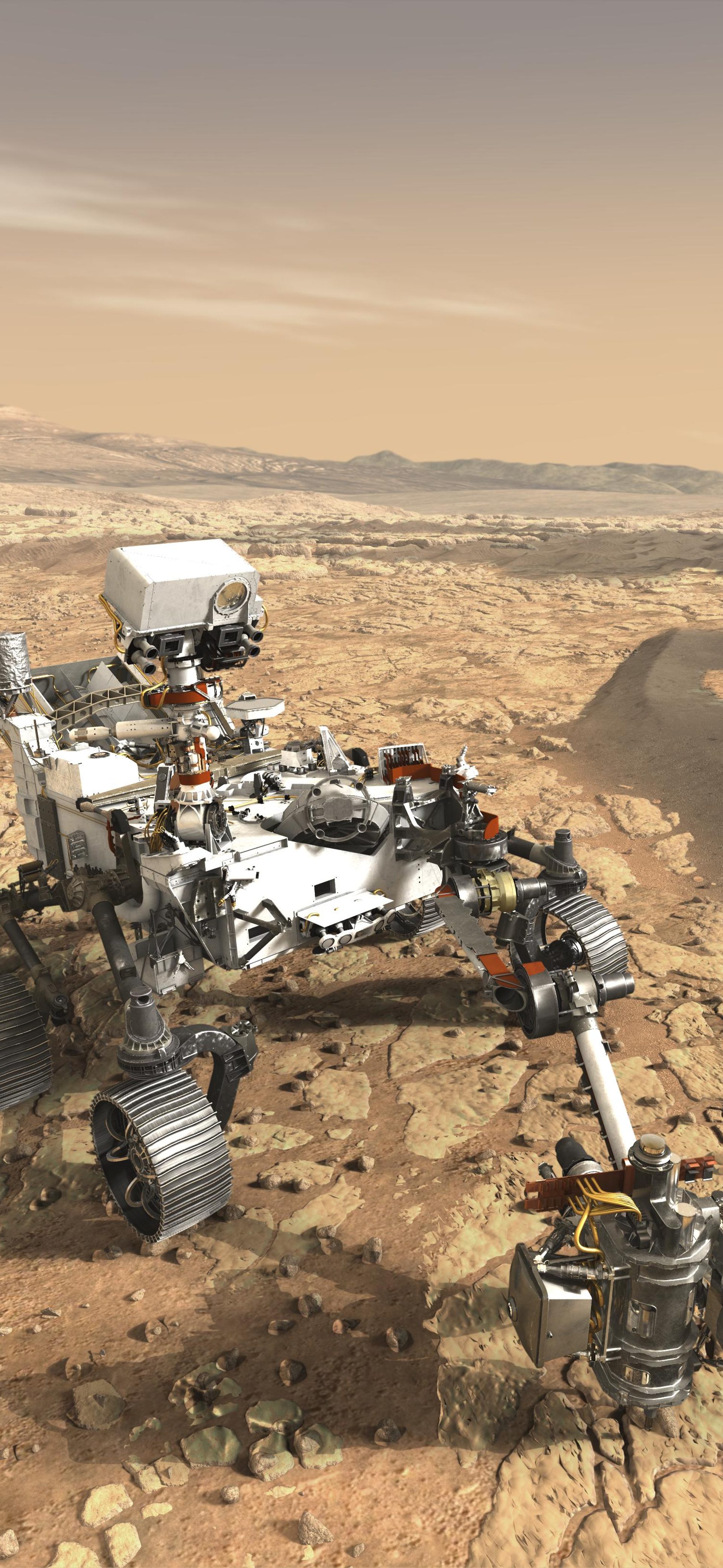 Artist's concept depicts NASA's Mars 2020 rover on the surface of Mars.