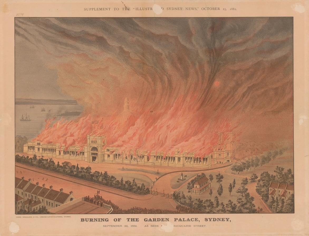 illustration of the burning of the garden palace