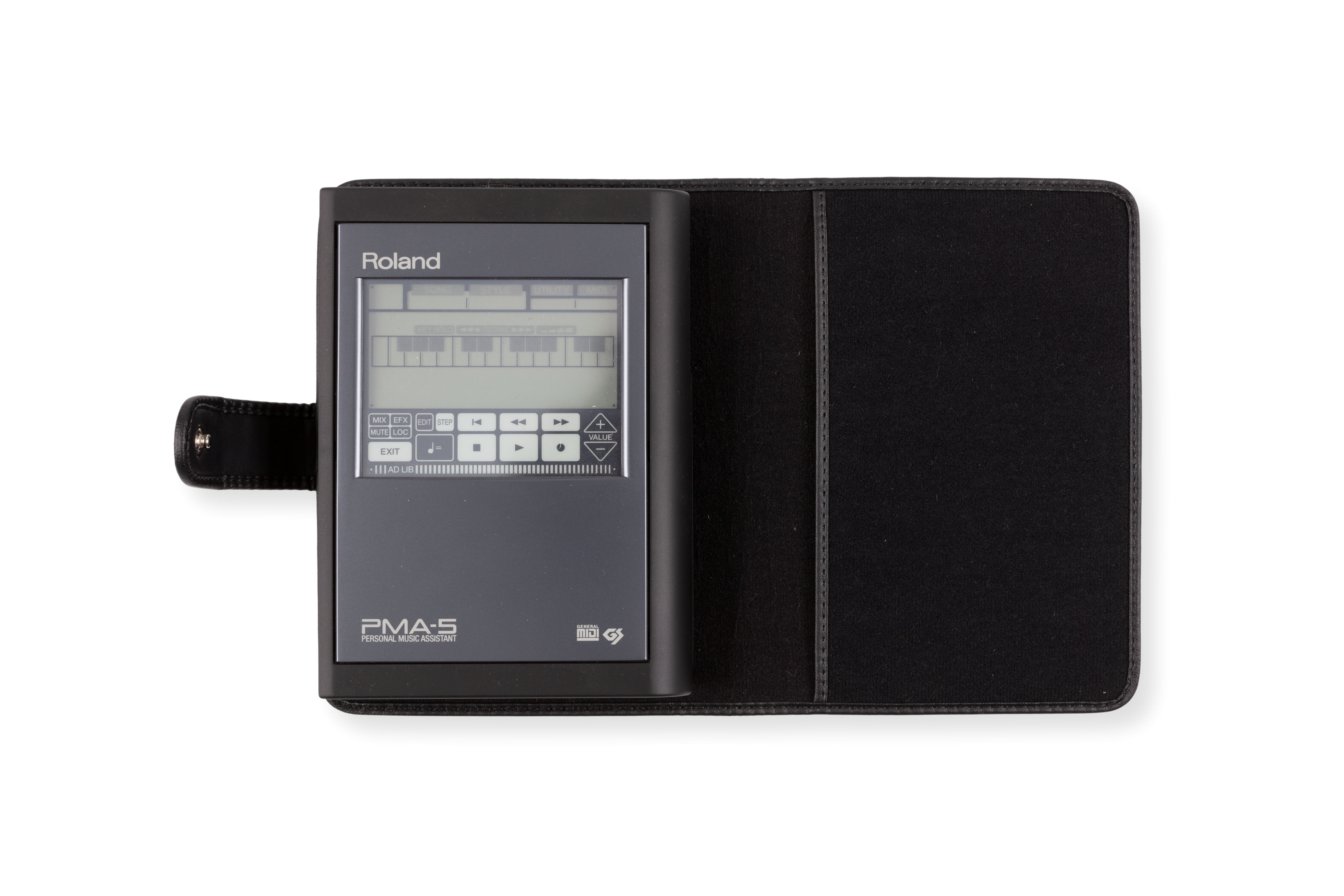 The PMA5 resembles a late 20th century electronic notepad or a Filofax. A black vinyl cover opens to reveal a hard plastic cased device with a display screen taking up half of the PMA5 front surface. A stylus (mounted in the case when not in use) is used on a touch sensitive screen to operate prompts and commands.