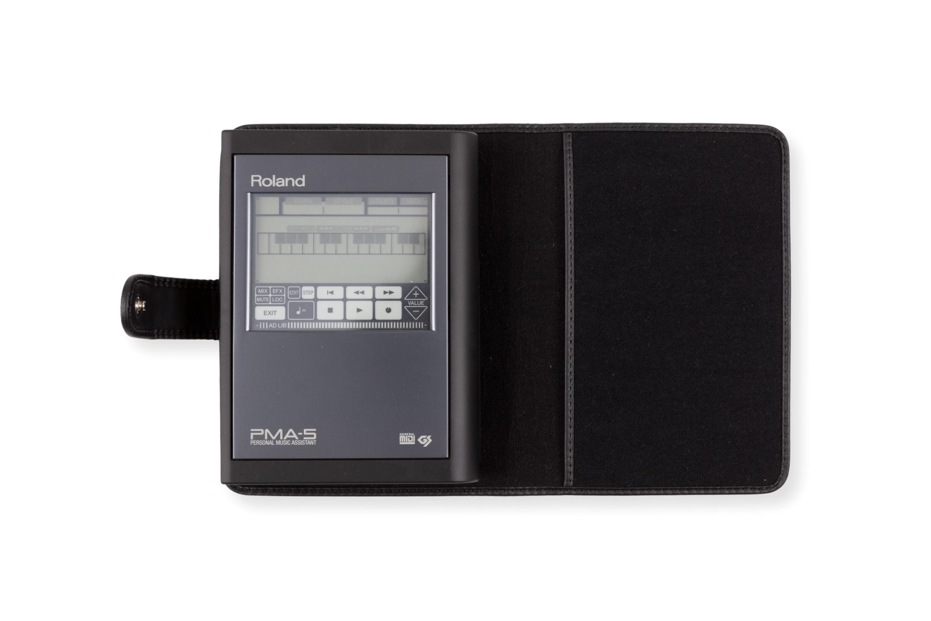 The PMA5 resembles a late 20th century electronic notepad or a Filofax. A black vinyl cover opens to reveal a hard plastic cased device with a display screen taking up half of the PMA5 front surface. A stylus (mounted in the case when not in use) is used on a touch sensitive screen to operate prompts and commands.