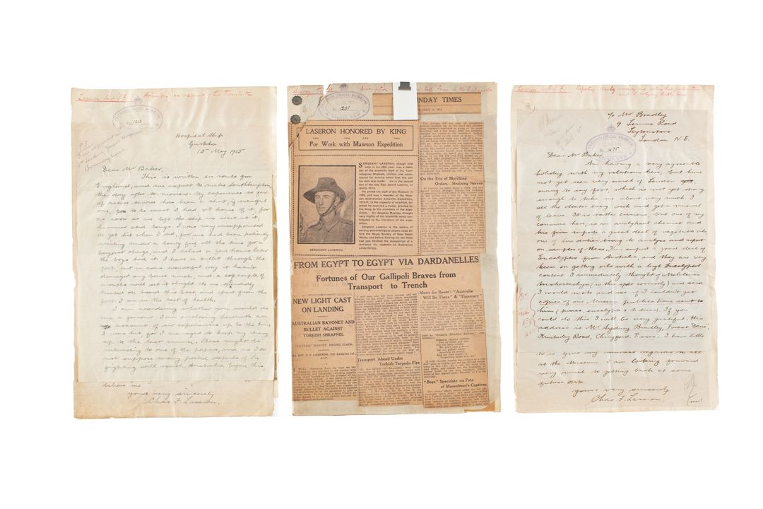 Museum collection photograph of correspondance on white background