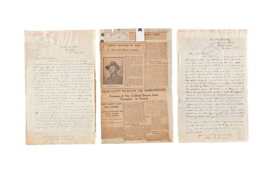 Museum collection photograph of correspondance on white background