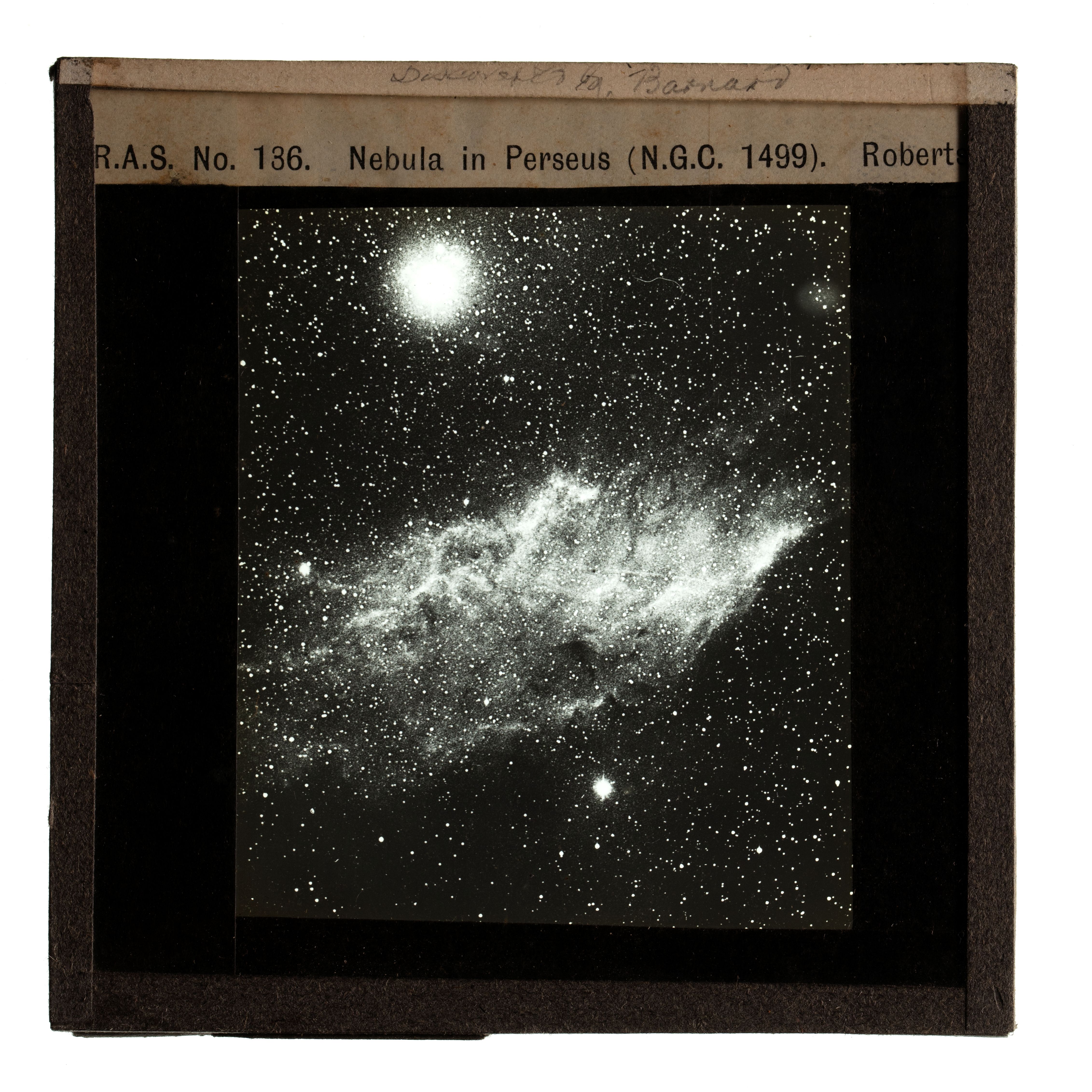 Glass plate slide of the California Nebula in the Perseus Constellation