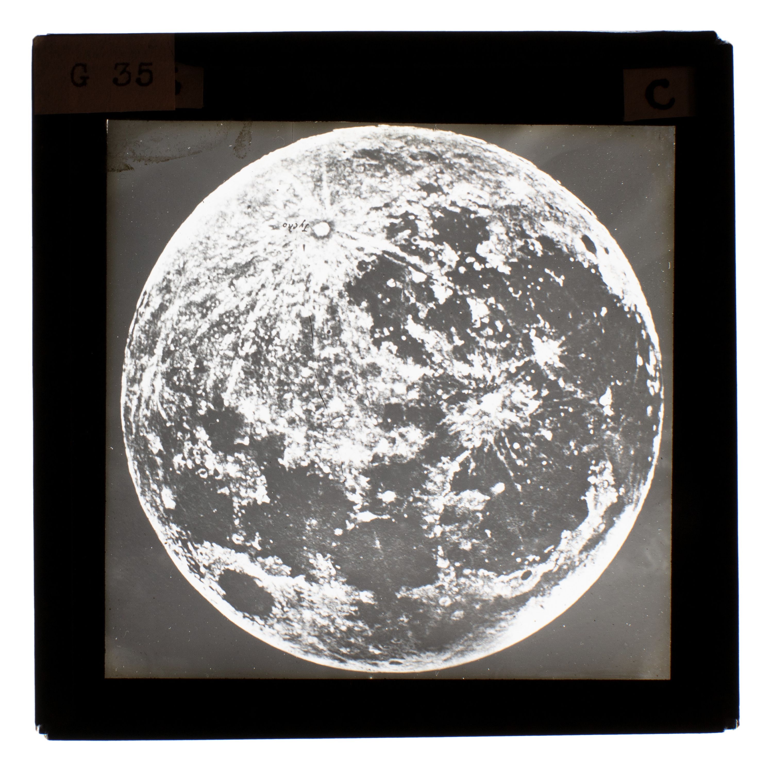 Photograph, lantern slide, part of a collection, full Moon, glass / paper.