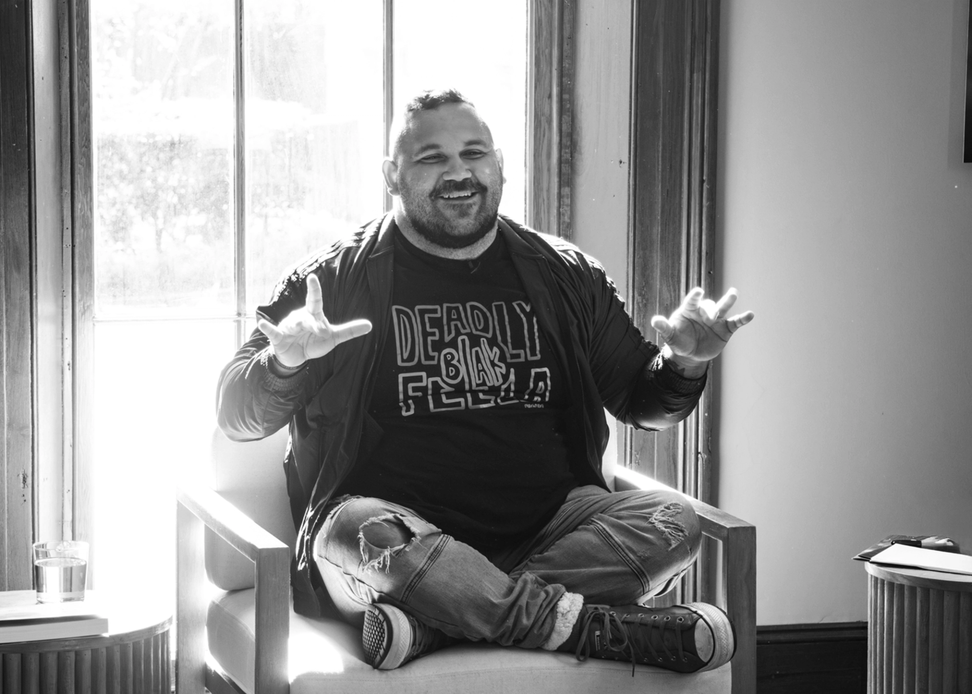 A Gooniyandi and Gajerrong man mid conversation.