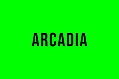 Arcadia text on green background