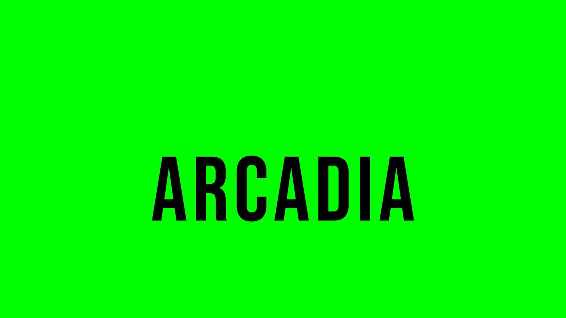 Arcadia text on green background