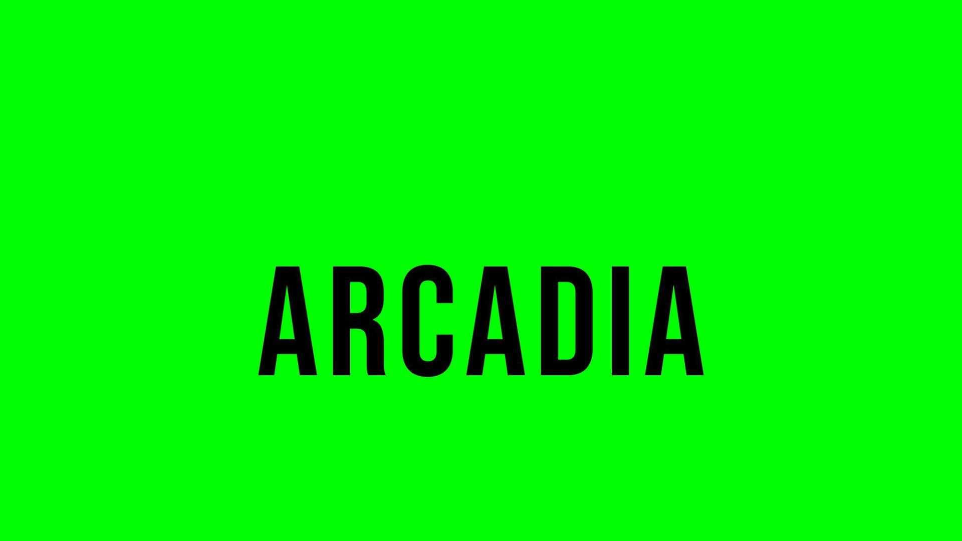 Arcadia text on green background