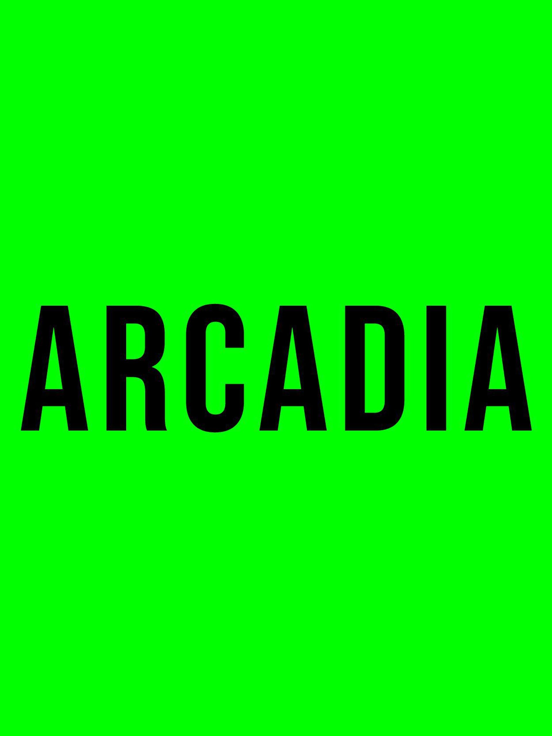 Arcadia text on green background
