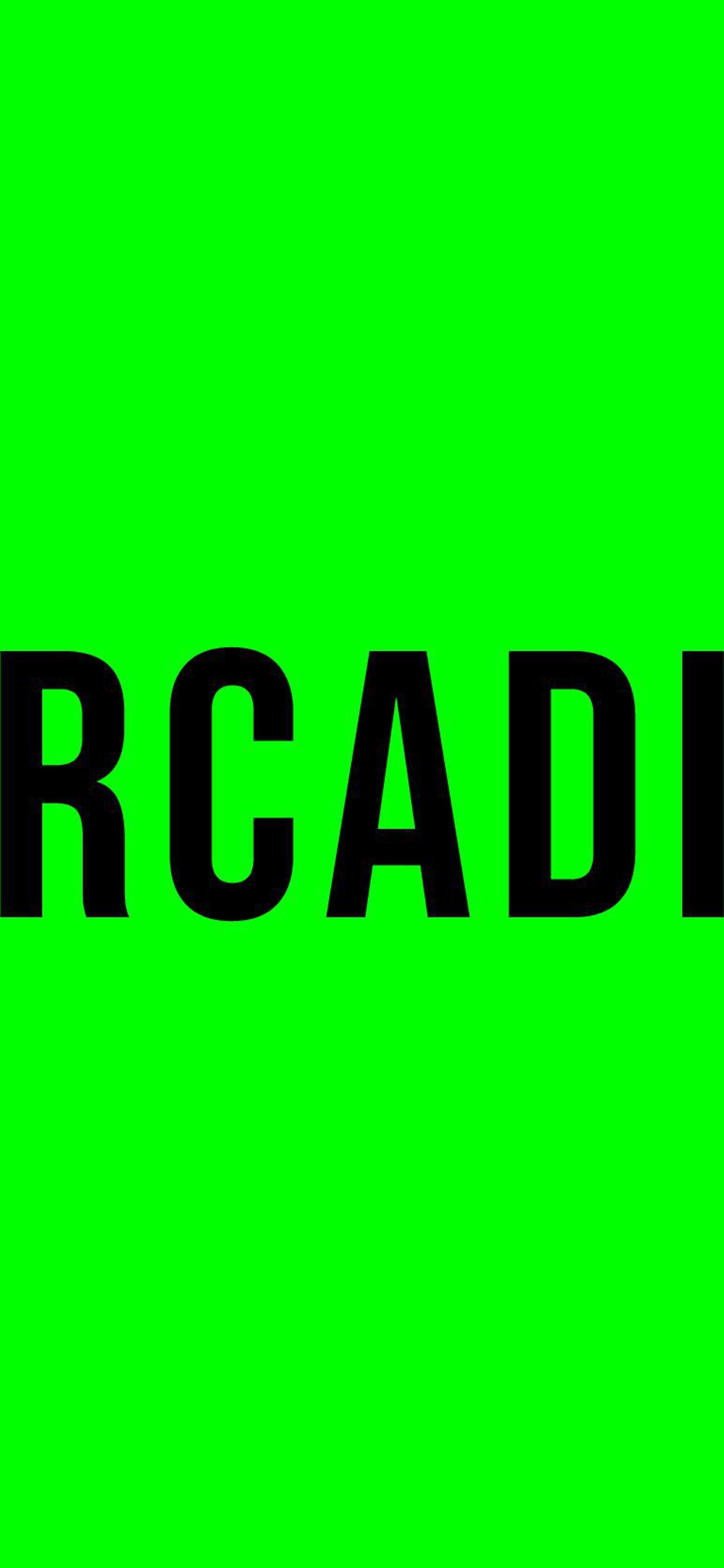Arcadia text on green background
