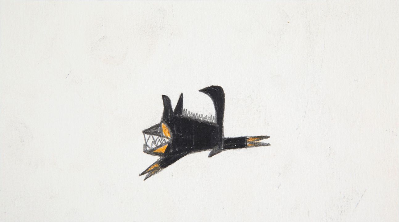 Drawing, 'Untitled' (black dog), pencil and colour pencil on paper