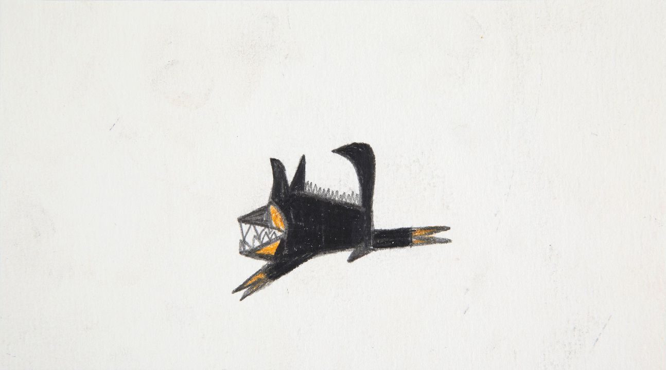 Drawing, 'Untitled' (black dog), pencil and colour pencil on paper
