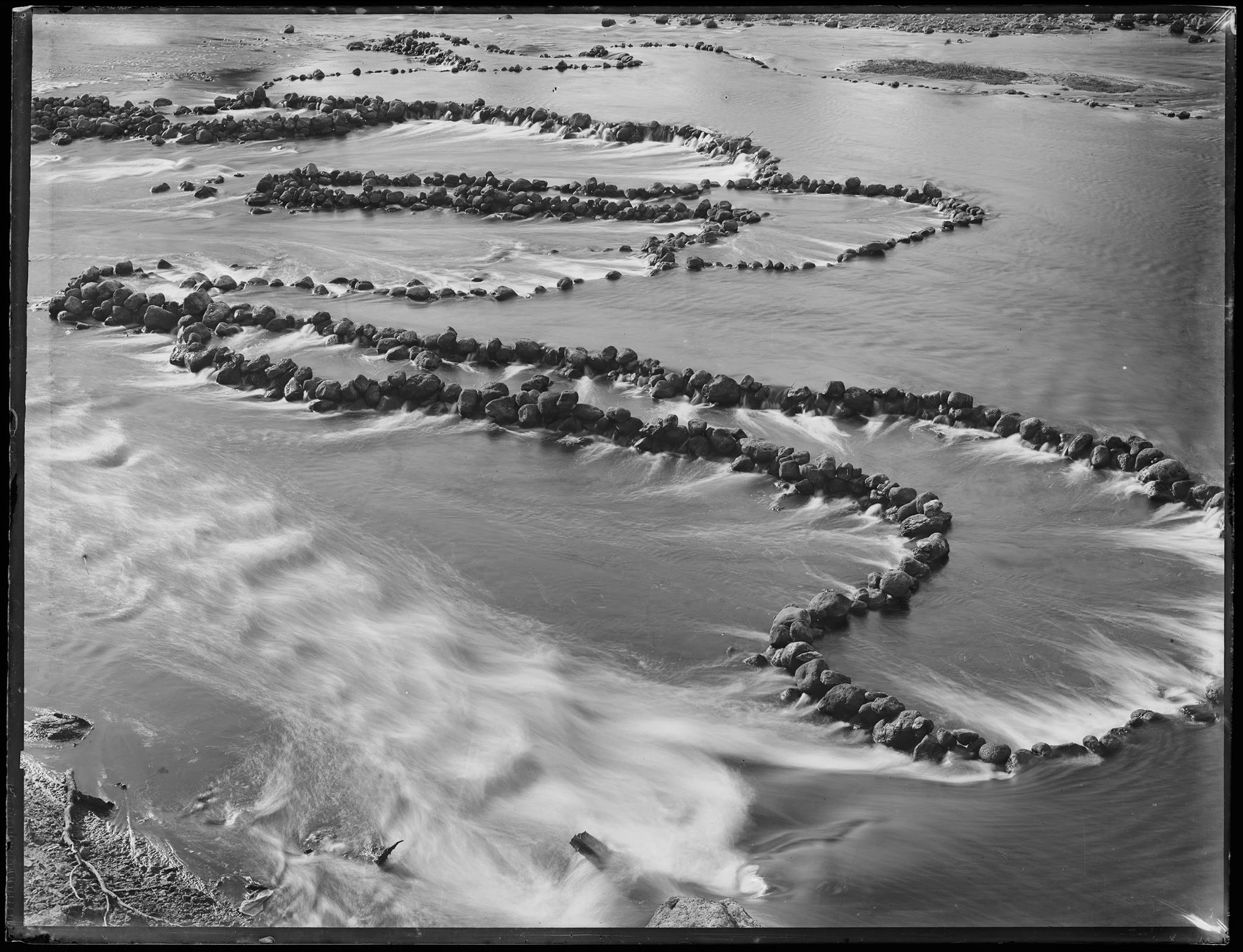 Fish traps in a section of the Darling River.