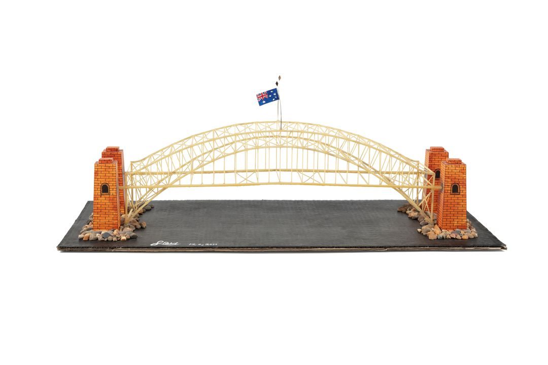 Model of Sydney Harbour Bridge made using spaghetti