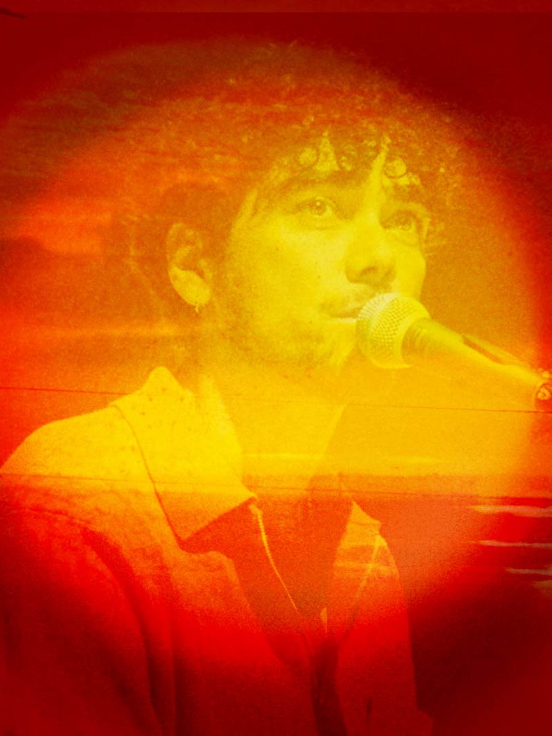 Photo bashed motion image with bright orange sunsets and natural textures over a silhouette of musician Setwun.