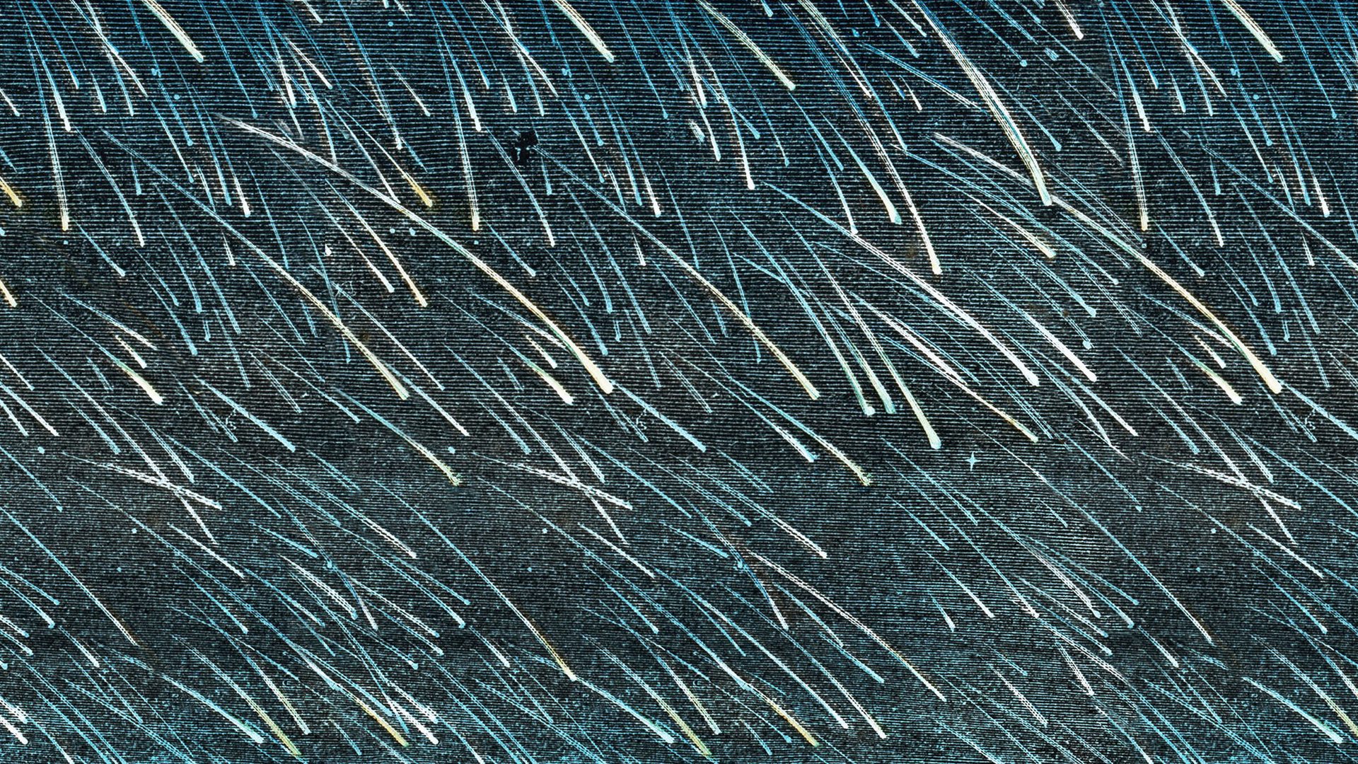 Black and blue drawing of a meteoric shower