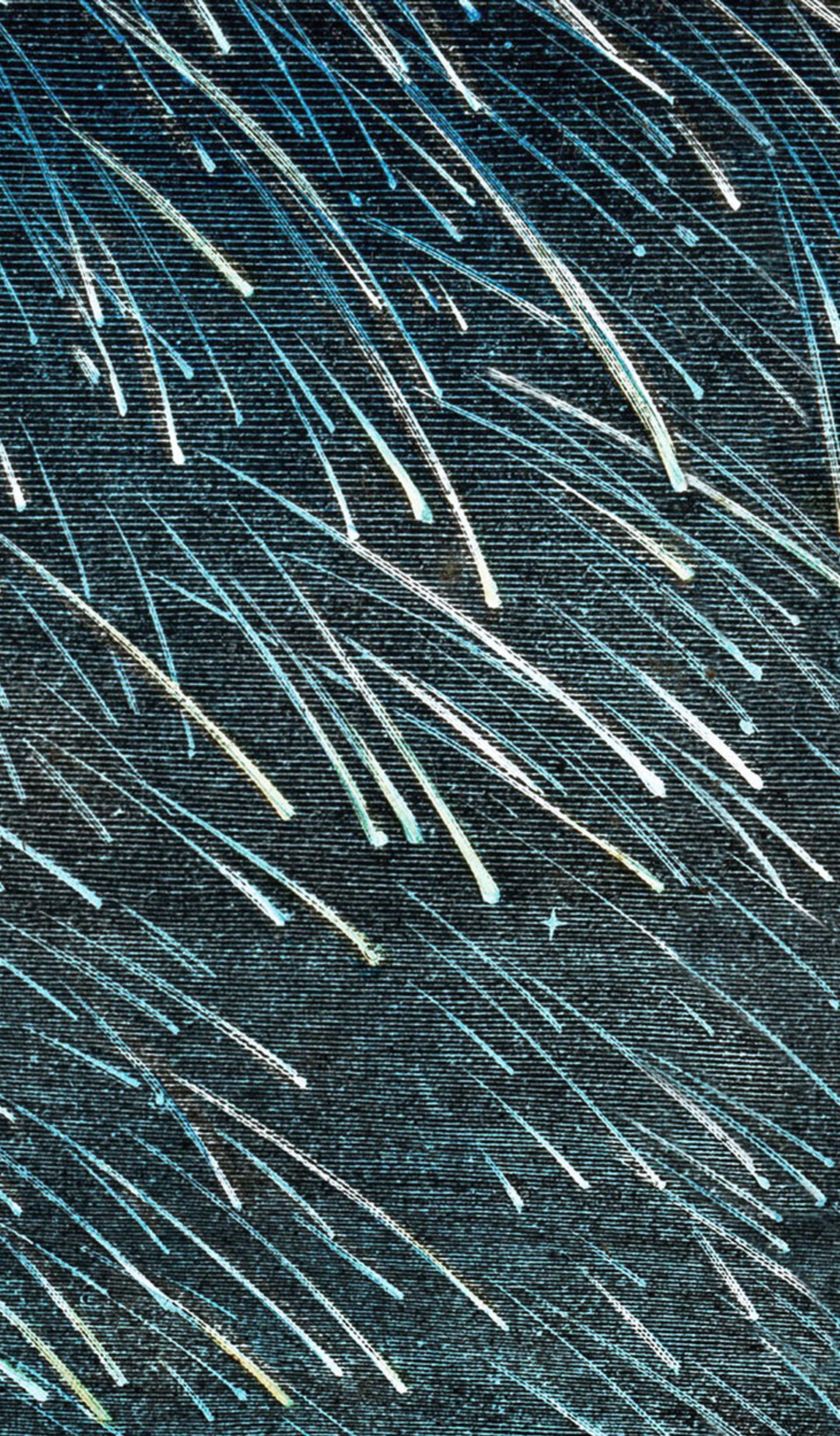 Black and blue drawing of a meteoric shower
