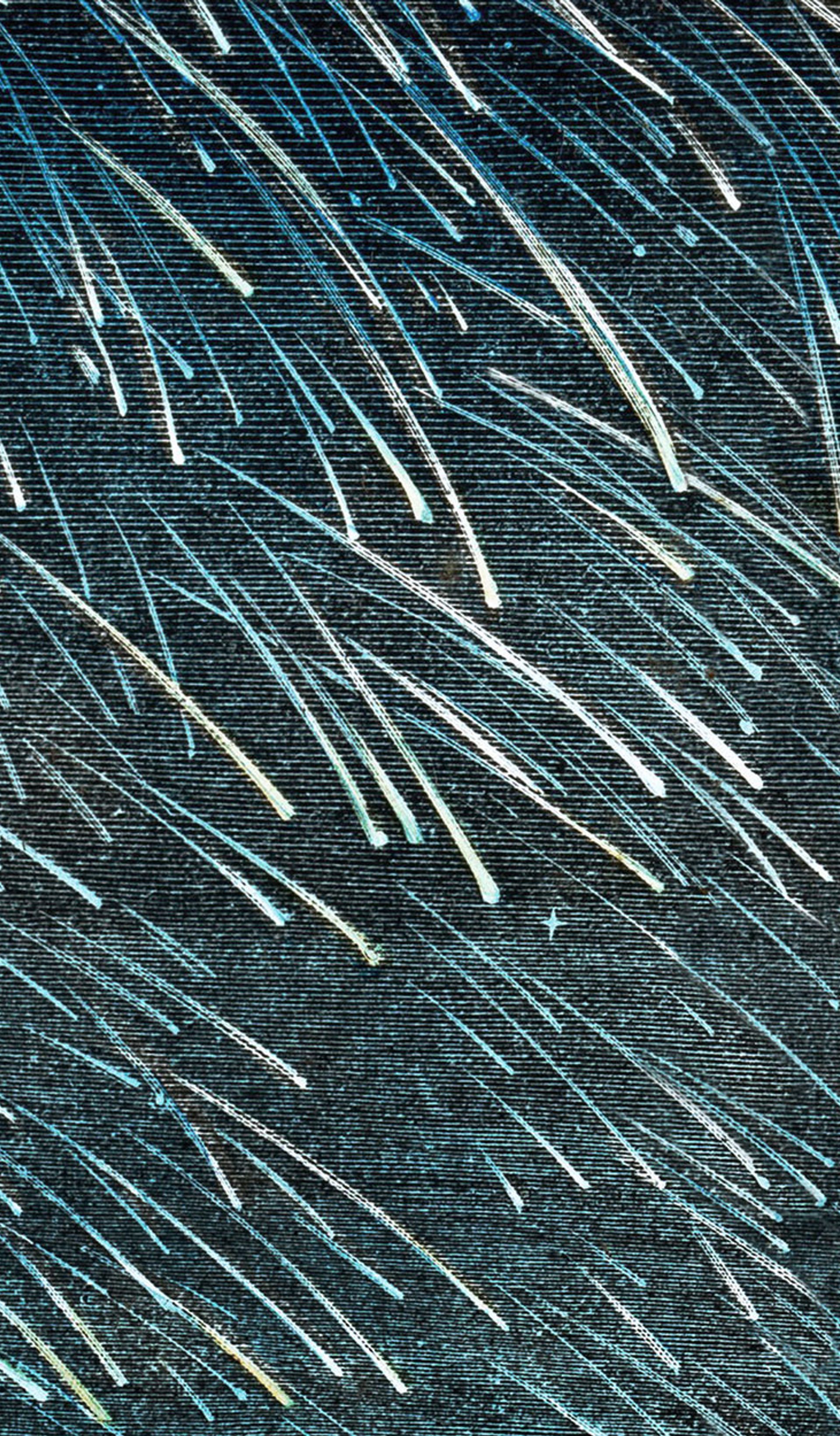 Black and blue drawing of a meteoric shower